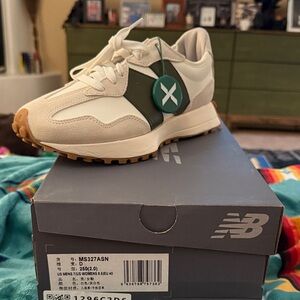 New Balance Off-White and Olive Sneakers